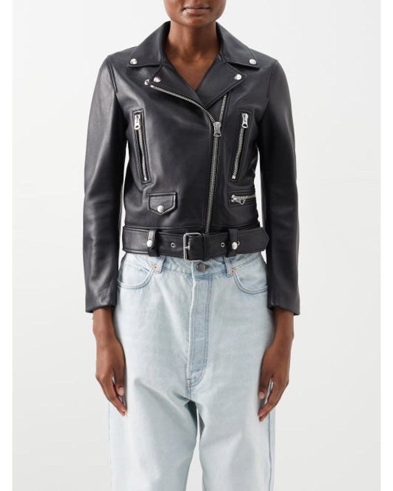 Acne Studios Damen Cropped Leather Biker Jacket