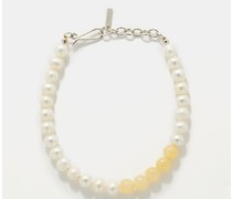 Pearl, Jade & Platinum-plated Silver Bracelet