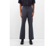 Flat-front Belted Cotton Trousers
