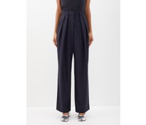 High-waist Pleat Front Organic Wool Trousers