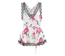 Lace-trimmed Floral-print Silk Cami Top