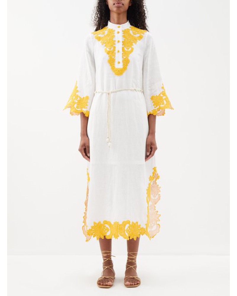 Zimmermann Damen Raie Floral-embroidered Linen Dress