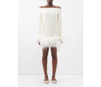 Kika Off-the-shoulder Feather-trim Crepe Dress