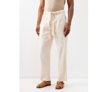 Front-pleat Linen-blend Trousers