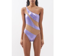 Mio One-shoulder Mesh-panelled Swimsuit
