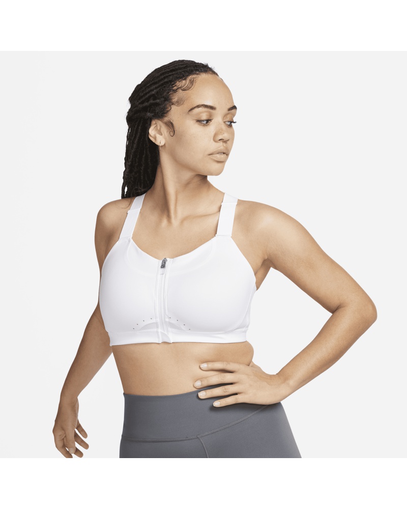 Nike Damen Nike Alpha gepolsterter Sport-BH mit Reißverschluss vorne und starkem Halt für Damen Weiß