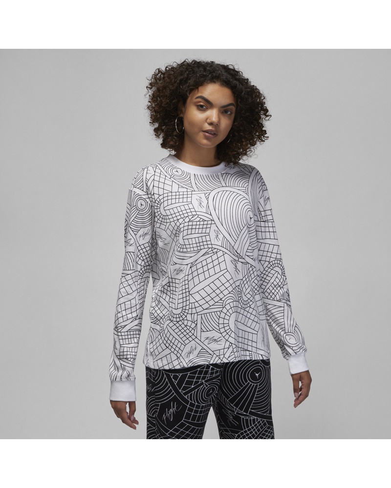 Nike Damen Jordan Flight Langarm-T-Shirt mit Print für Damen Weiß