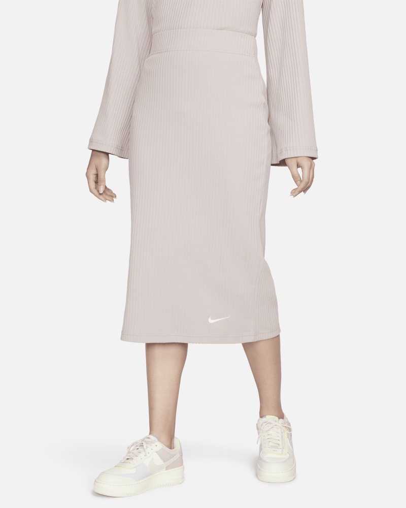 Nike Damen Nike Sportswear gerippter Jersey-Rock mit hohem Bund für Damen Braun