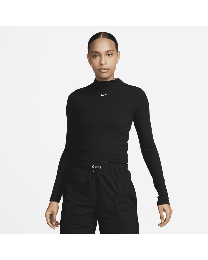 Nike Damen Nike Sportswear Essential geripptes Longsleeve mit Stehkragen für Damen Schwarz
