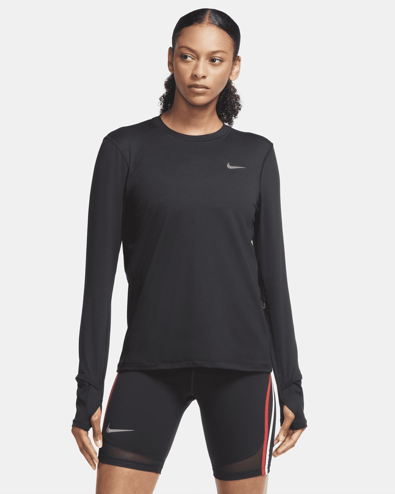 Nike Damen Nike Dri-FIT Lauf-Rundhalsshirt für Damen Schwarz