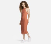 Ärmelloses Nike Sportswear Chill Knit Midi-Damenkleid mit schmaler Passform aus Rippmaterial - Orange
