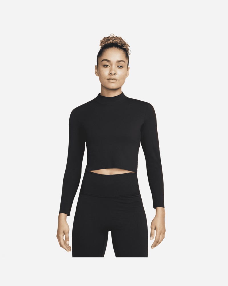 Nike Damen Nike Yoga Dri-FIT Luxe Langarm-Kurzoberteil für Damen Schwarz