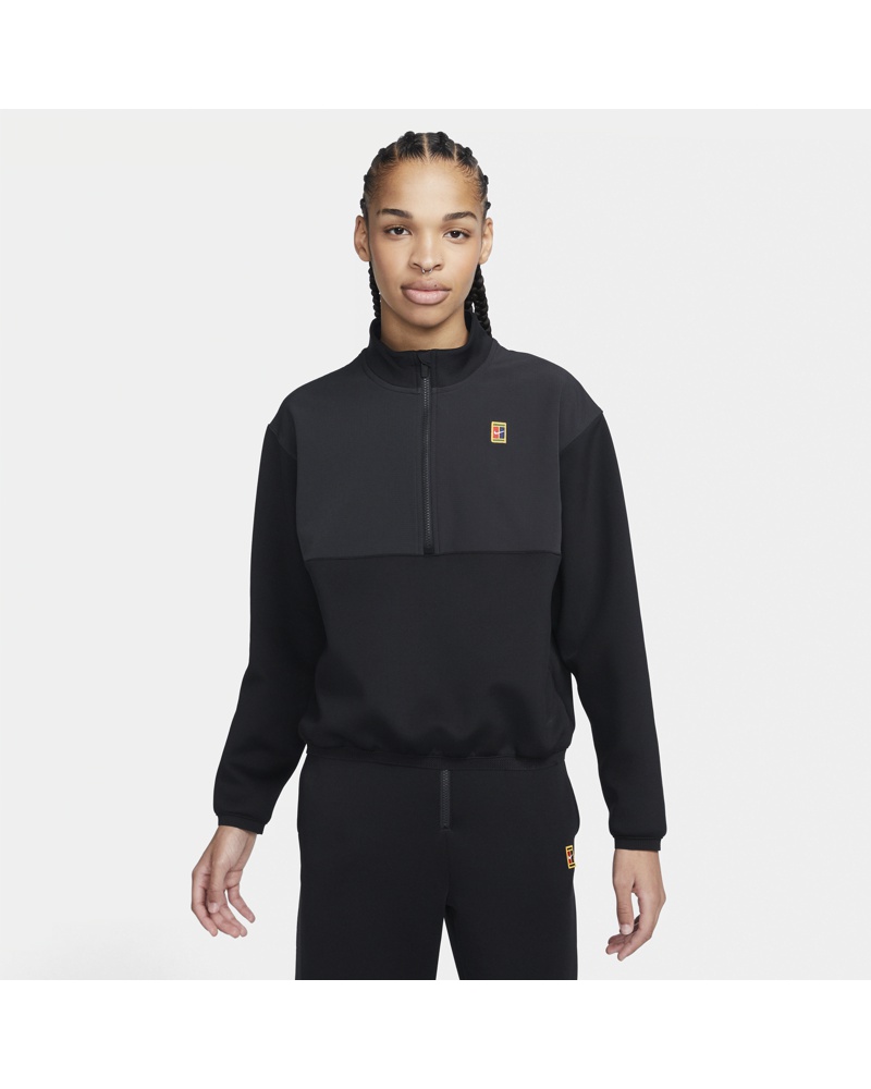Nike Damen NikeCourt Dri-FIT Heritage Damen-Tennisjacke mit Halbreißverschluss Schwarz