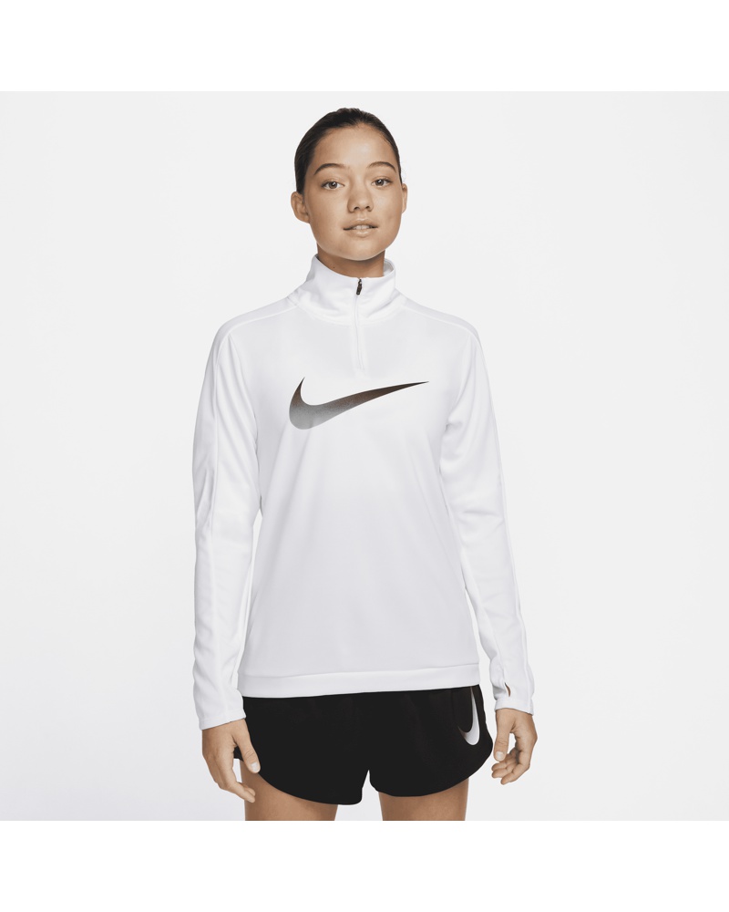 Nike Damen Nike Dri-FIT Swoosh Langarm-Lauf-Mittelschicht mit Viertelreißverschluss für Damen Weiß