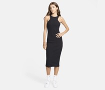 Ärmelloses Nike Sportswear Chill Knit Midi-Damenkleid mit schmaler Passform aus Rippmaterial - Schwarz