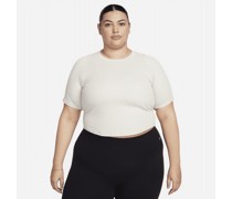 Nike Zenvy Rib Dri-FIT Crop Top mit kurzen Ärmeln für Damen (große Größen) - Braun