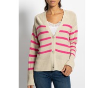 Strickjacke beige/pink gestreift