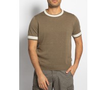 Strickshirt mit Leinenanteil khaki/ecru