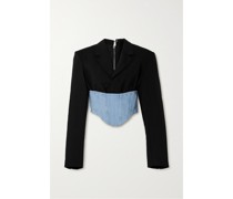 Float Verkürzter Blazer aus Denim und Wolle in Patchwork-optik