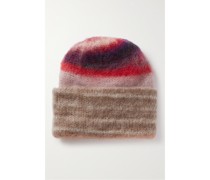 Gestreifte Beanie aus Mohair In Häkelstrick