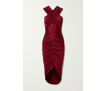 Schulterfreies Midikleid aus Glänzendem Jersey