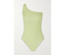 + Net Sustain Asymmetrischer Badeanzug aus Kariertem Stretch-econyl®