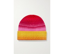Morphe Beanie aus Gestreiftem Kaschmir in Rippstrick