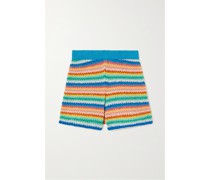 Over The Rainbow Gestreifte Shorts aus Gehäkelter Baumwolle