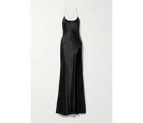 Robe aus Seidensatin mit Kristallen