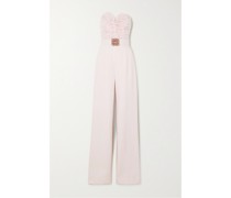 Trägerloser Jumpsuit aus Crêpe und Gerafftem Satin aus einer Seidenmischung