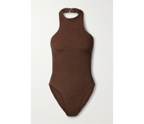 + Net Sustain Polly Neckholder-badeanzug aus Metallic-seersucker