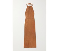 Sunset Neckholder-maxikleid aus einer Ahimsa-seiden-bambusmischung in Knitteroptik