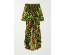Ambrossia Schulterfreies, Asymmetrisches Maxikleid aus Seidenchiffon