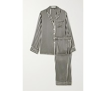 Lila Pyjama aus Seidensatin mit Streifen
