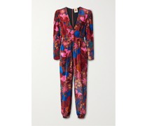 Jumpsuit aus Samt mit Blumenprint