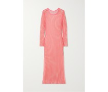 Maxikleid aus Lochstrick mit Kristallen