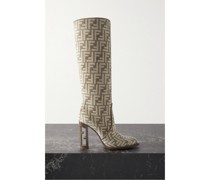 Kniehohe Stiefel aus Chenille mit Logomuster