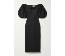 Namari Schulterfreies Midikleid aus Twill aus einer Leinen-biobaumwollmischung