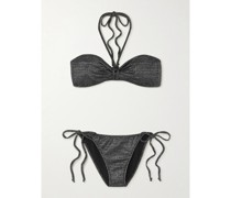 Neckholder-bikini aus Metallic-jacquard