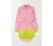 Zweifarbiges Mini-hemdblusenkleid aus Crêpe