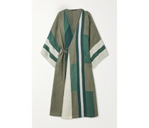 Yoko Wickelkleid aus Leinen in Colour-block-optik