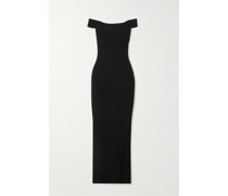 Soft Lounge Off The Shoulder Dress – Onyx – Schulterfreies Maxikleid aus Geripptem Stretch-modal