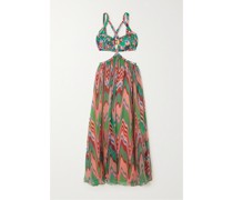 Wave Maxikleid aus Bedrucktem Jersey und Chiffon