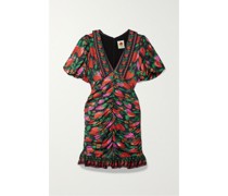 Minikleid aus Bedrucktem Twill mit Raffungen