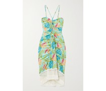 Tropicalia Midikleid aus Bedrucktem Stretch-samt