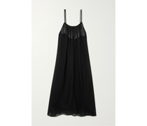 Qulayi Midikleid aus Leinen mit Biesen