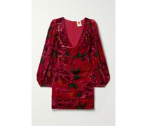 Minikleid aus Samt mit Blumenprint