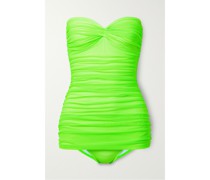 Walter Mio Schulterfreier Badeanzug aus Gerafftem Neonfarbenem Stretch-tüll