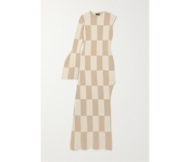 Asymmetrisches Maxikleid aus Kariertem Strick