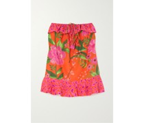 Romantic Garden And Pop Short Trägerloses Strandkleid aus Bedruckter Baumwolle